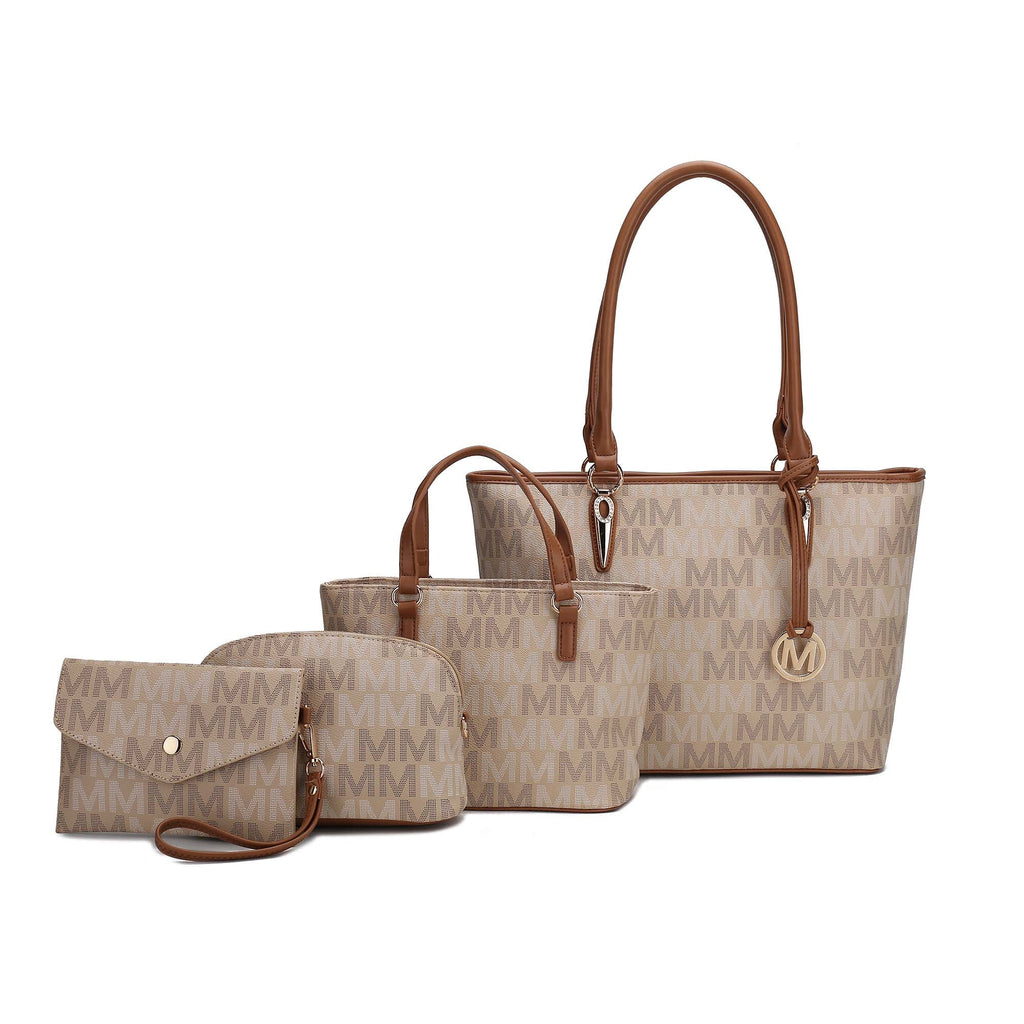 by Mia K. Marimar Women'S Tote Bag with Pouch and Wristlet, Signature 4 Piece Set - Chocolate Brown