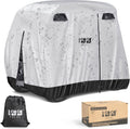 500D Waterproof Golf Cart Cover Universal Fits for Club Car, E-Z GO, Yamaha and Most Brand 4 Passenger All-Weather Polyester Full Cover with Three Zipper Doors