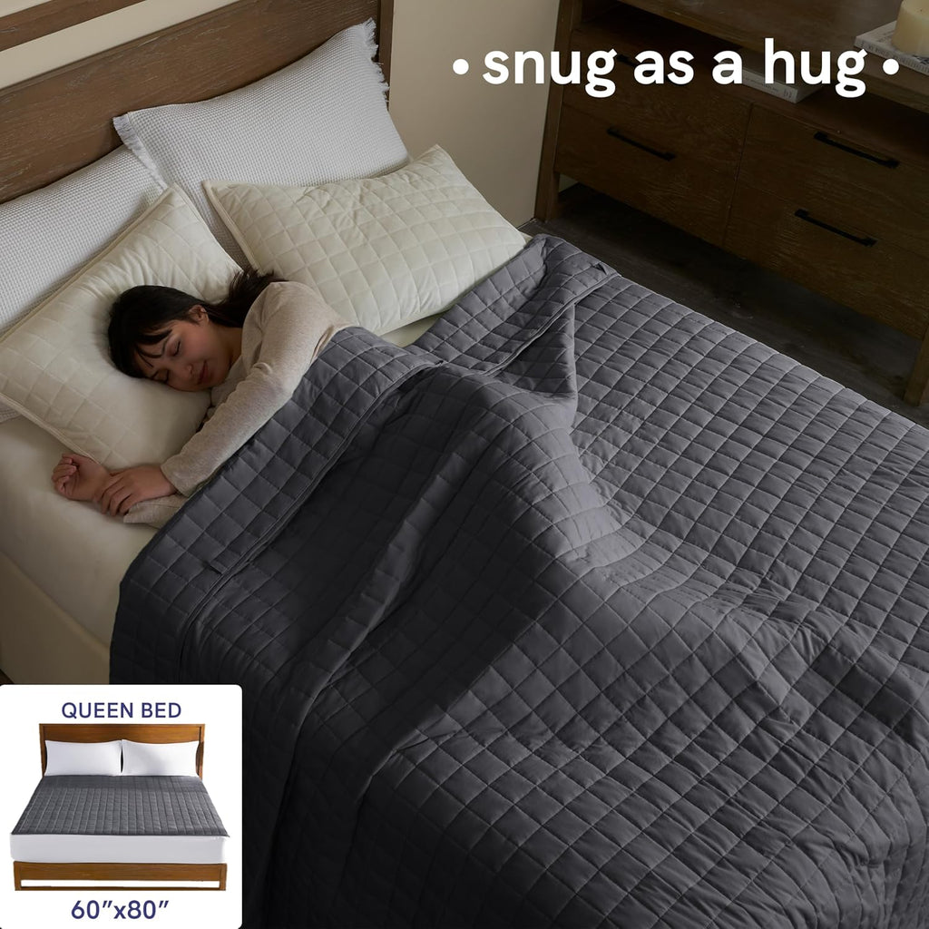 Weighted Blanket (15 Lbs, 60''X80'', Queen Size) | 2.0 Heavy Blanket | 100% Cotton Material with Glass Beads