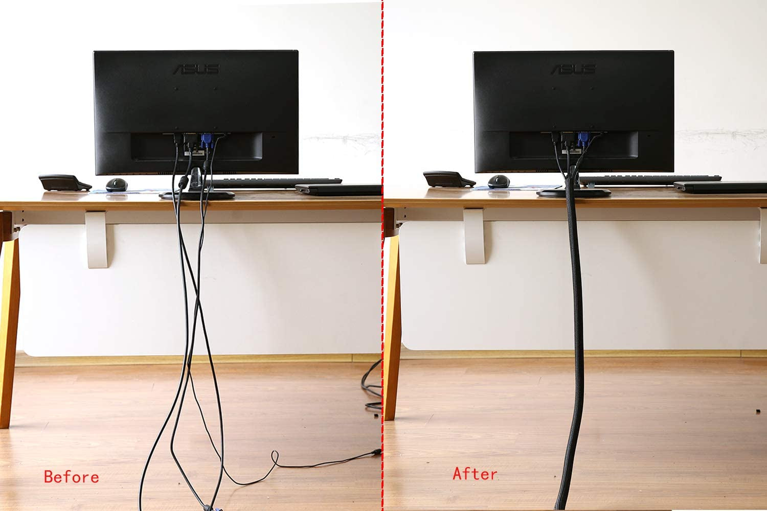 10Ft - 3/4 Inch Cord Protector Wire Loom Tubing Cable Sleeve Split Sleeving for USB Cable Power Cord Audio Video Cable – Protect Cat from Chewing Cords - Black